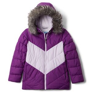 Columbia purple puffer / down jacket with fur
